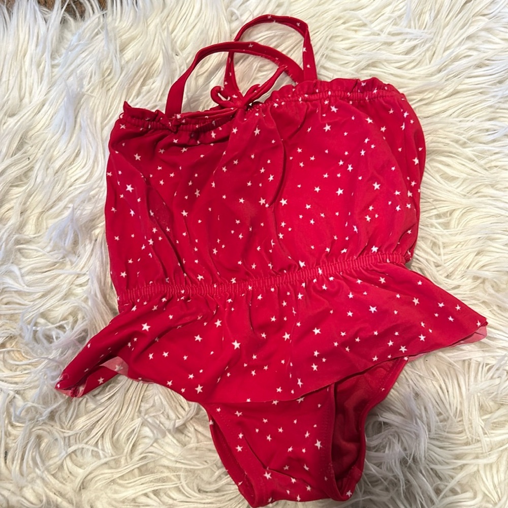Adorable red with white stars infant swimsuit